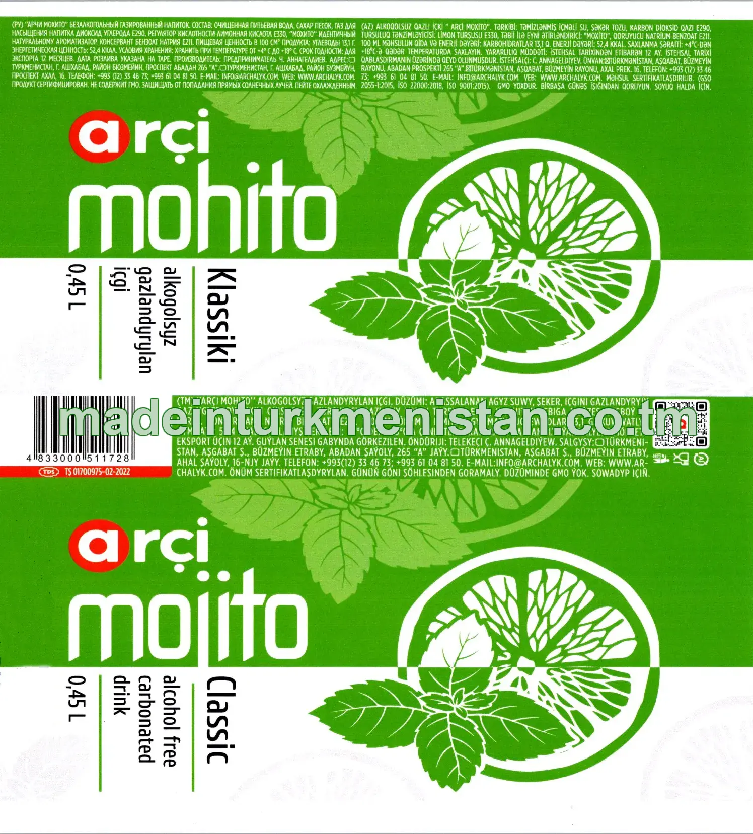 "Arçi Mohito" Klassiki  alkogolsyz gazlandyrylan içgi 