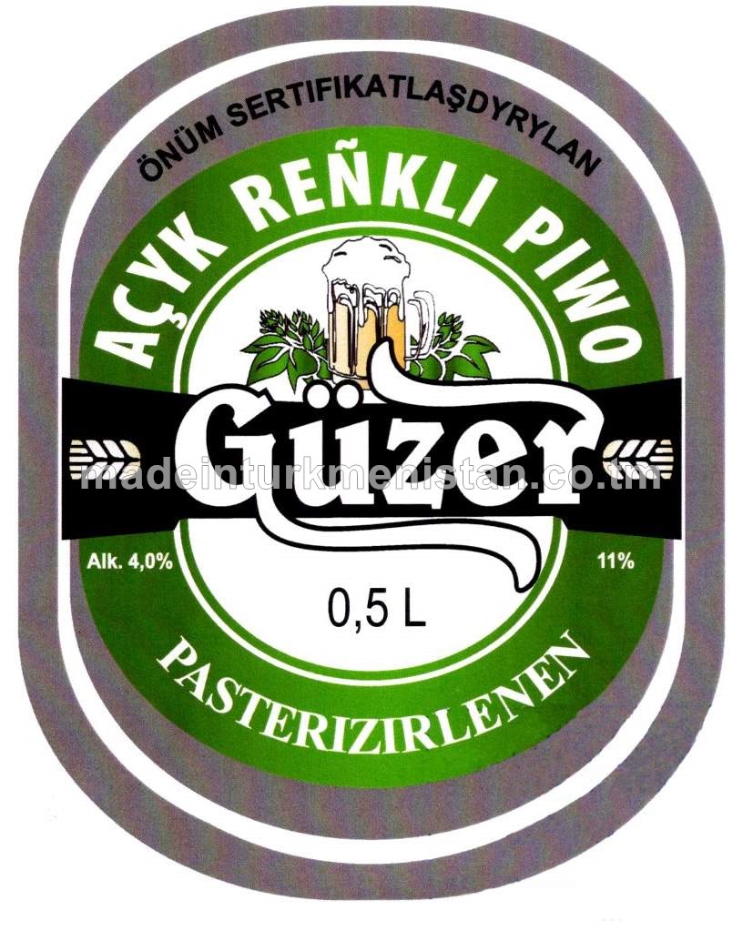 Pasterizirlenen süzülen açyk reňkli piwo. Alk: 4,0%