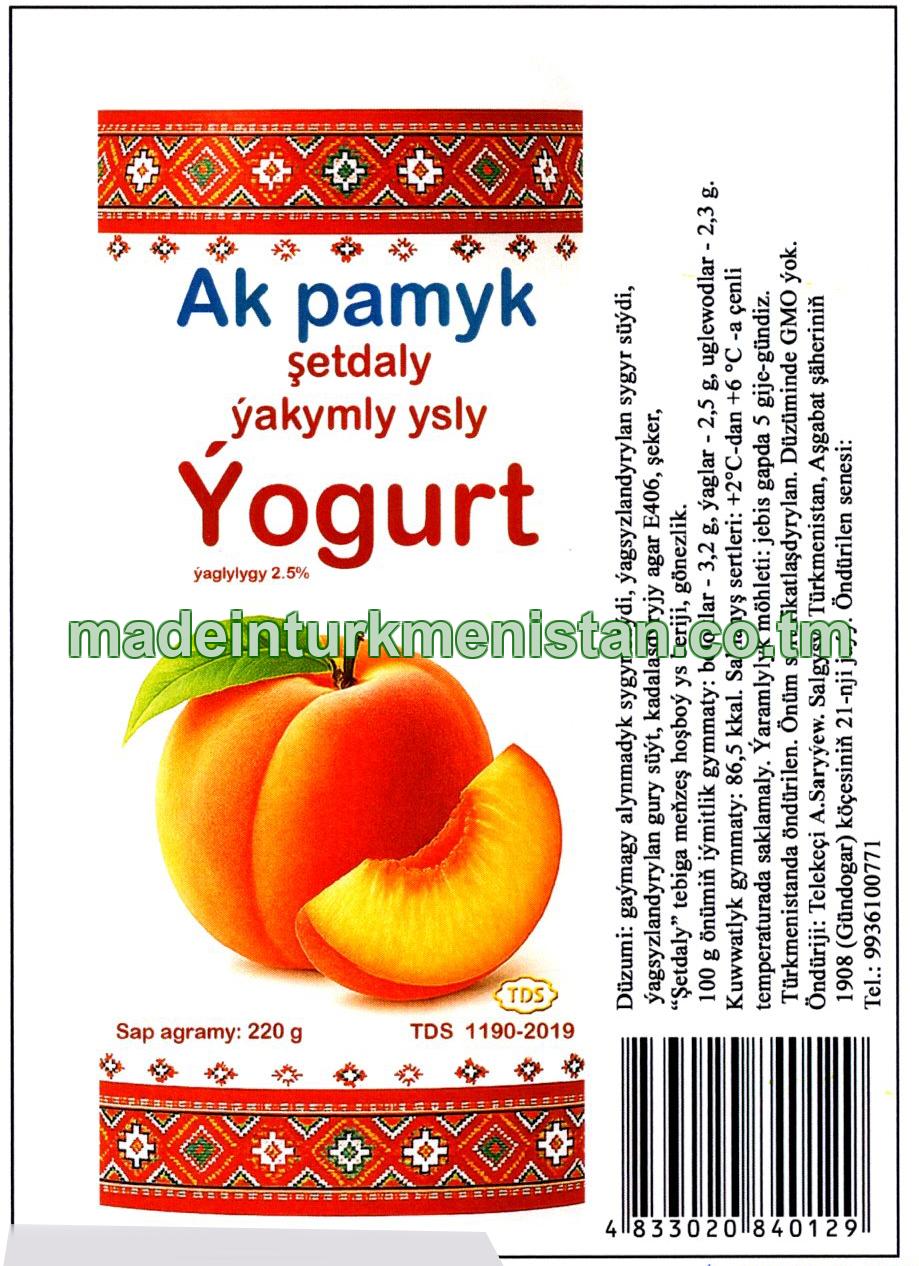 Setdaly yakymly ysly yogurt. Ýaglylygy 2,5%