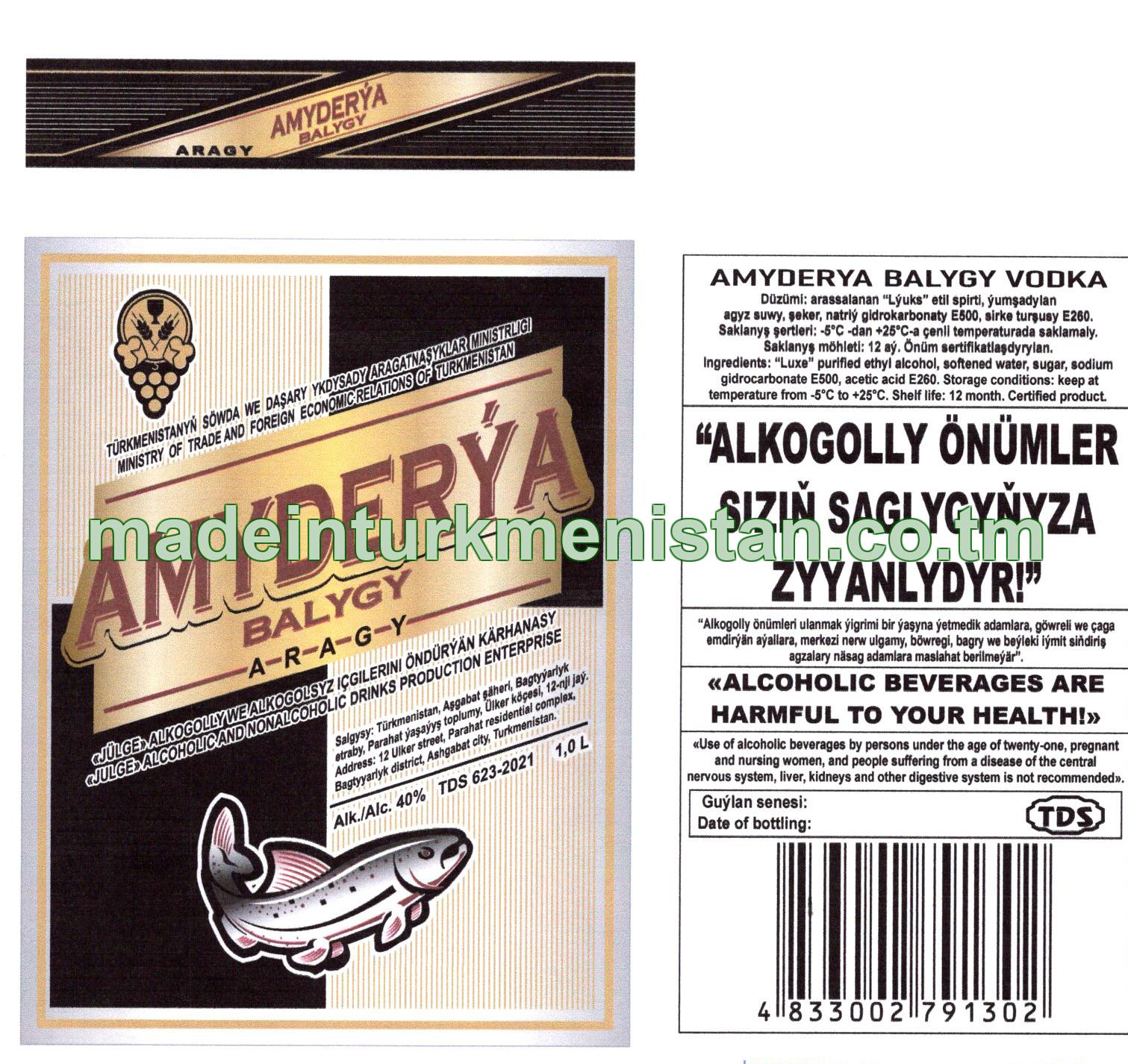 "Amyderýa balygy" aragy. Alk: 40%