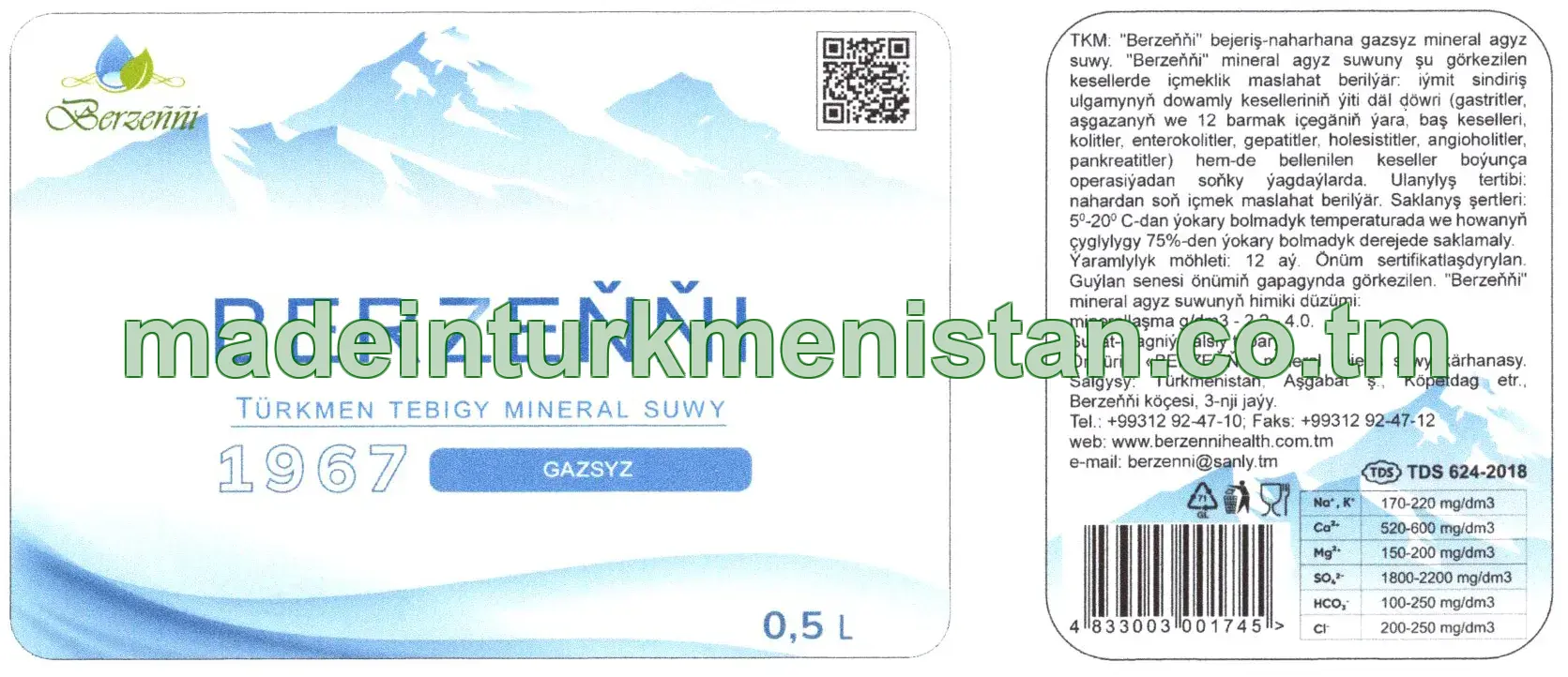 "Berzeňňi" bejeriş-naharhana gazsyz mineral agyz suwy