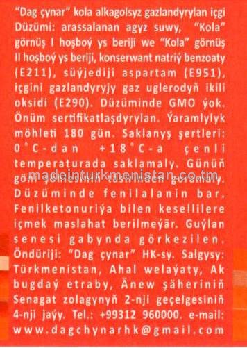 "Dag Çynar" kola alkogolsyz gazlandyrylan içgi