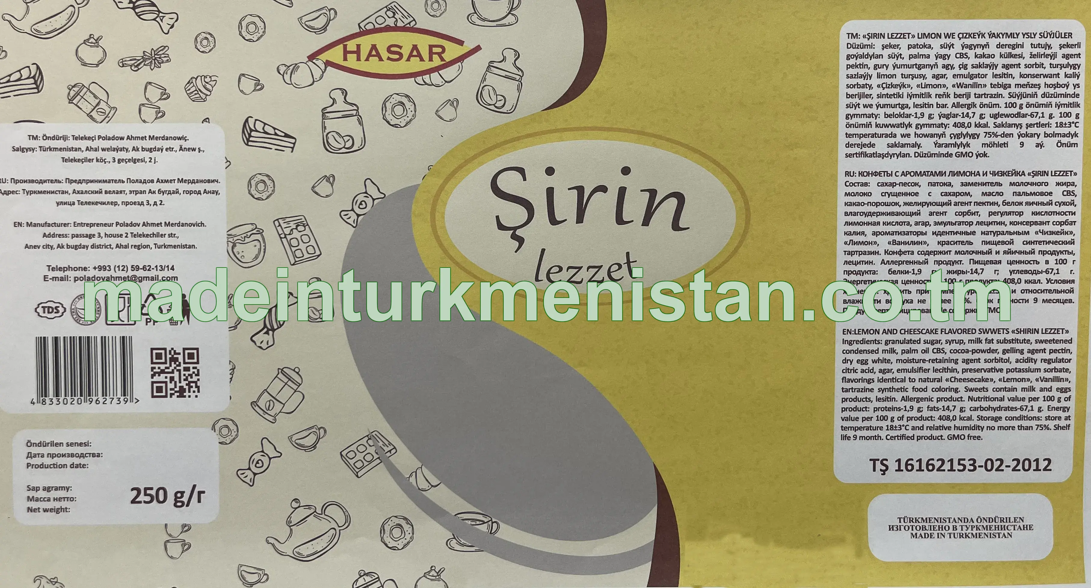 "ŞIRIN LEZZET" limon we çizkeýk ýakymly ysly süýjüler