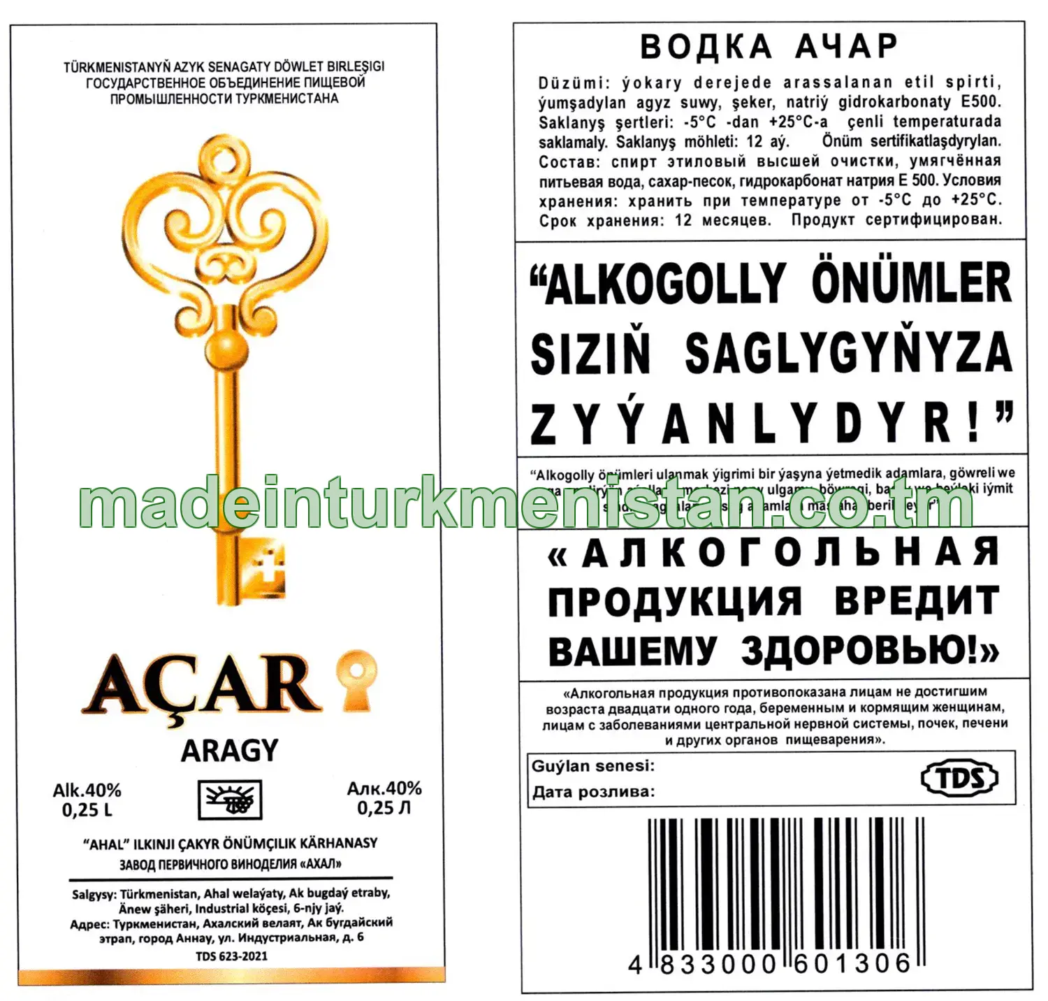 "Açar" aragy. Alk: 40%