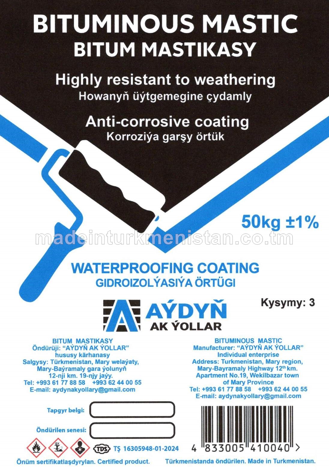Bitum mastikasy, gidroizolýasiýa örtügi, kysymy 3
