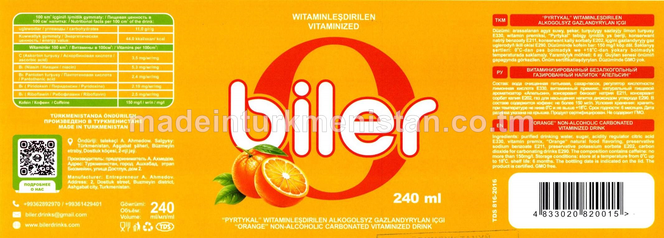 Pyrtykal witaminleşdirilen alkogolsyz gazlandyrylan içgi