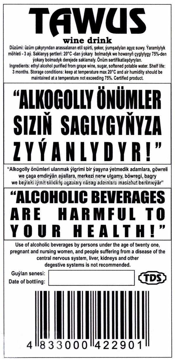 "TAWUS" çakyr içgisi. Alk: 18%, şeker 35g/dm3