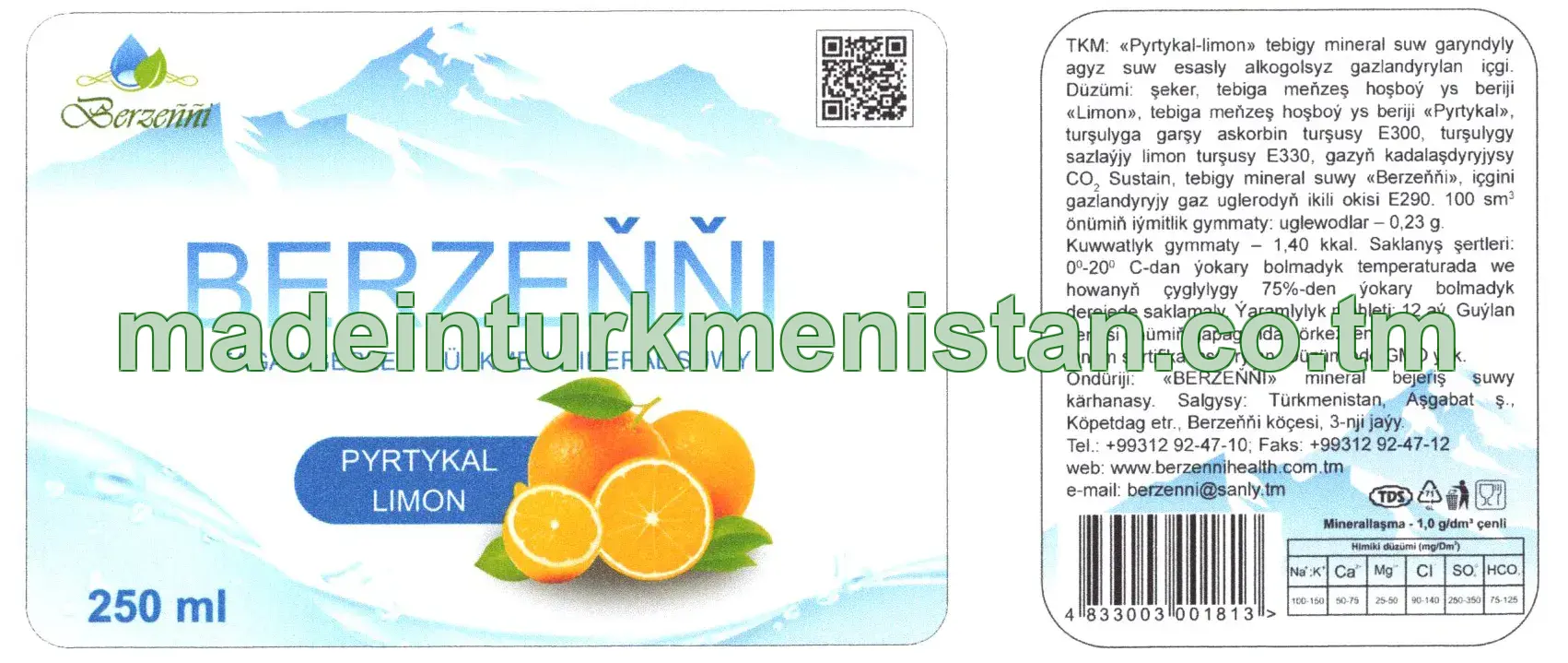 "Berzeňňi" pyrtykal-limon tebigy mineral suw garyndyly agyz suw esasly alokogolsyz gazlandyrylan içgi
