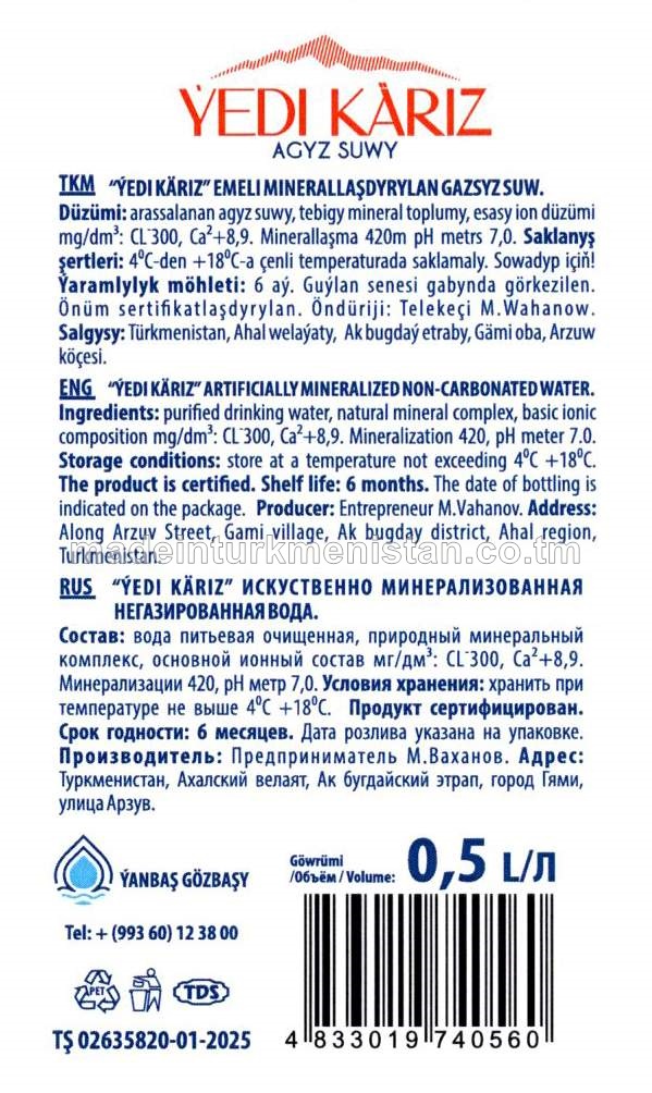 ÝEDI KÄRIZ EMELI MINERALLAŞDYRYLAN GAZSYZ SUWY