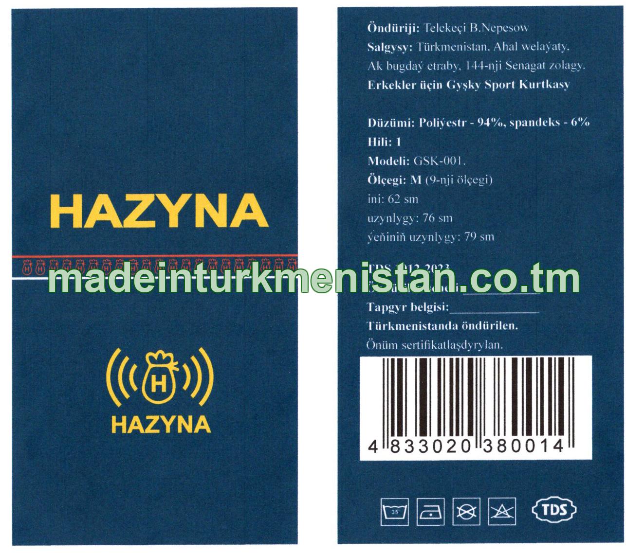 Erkekler üçin gyşky sport kurtkasy, modeli: GSK-001, ölçegi: M (9-njy ölçegi), ini-62sm, uzynlygy-76sm, ýeňiniň uzynlygy -79sm