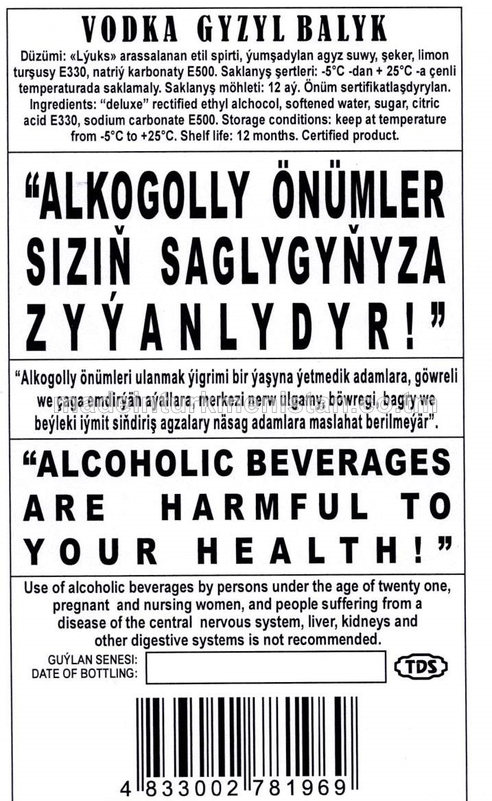 "Gyzyl balyk" aragy. Alk: 40%