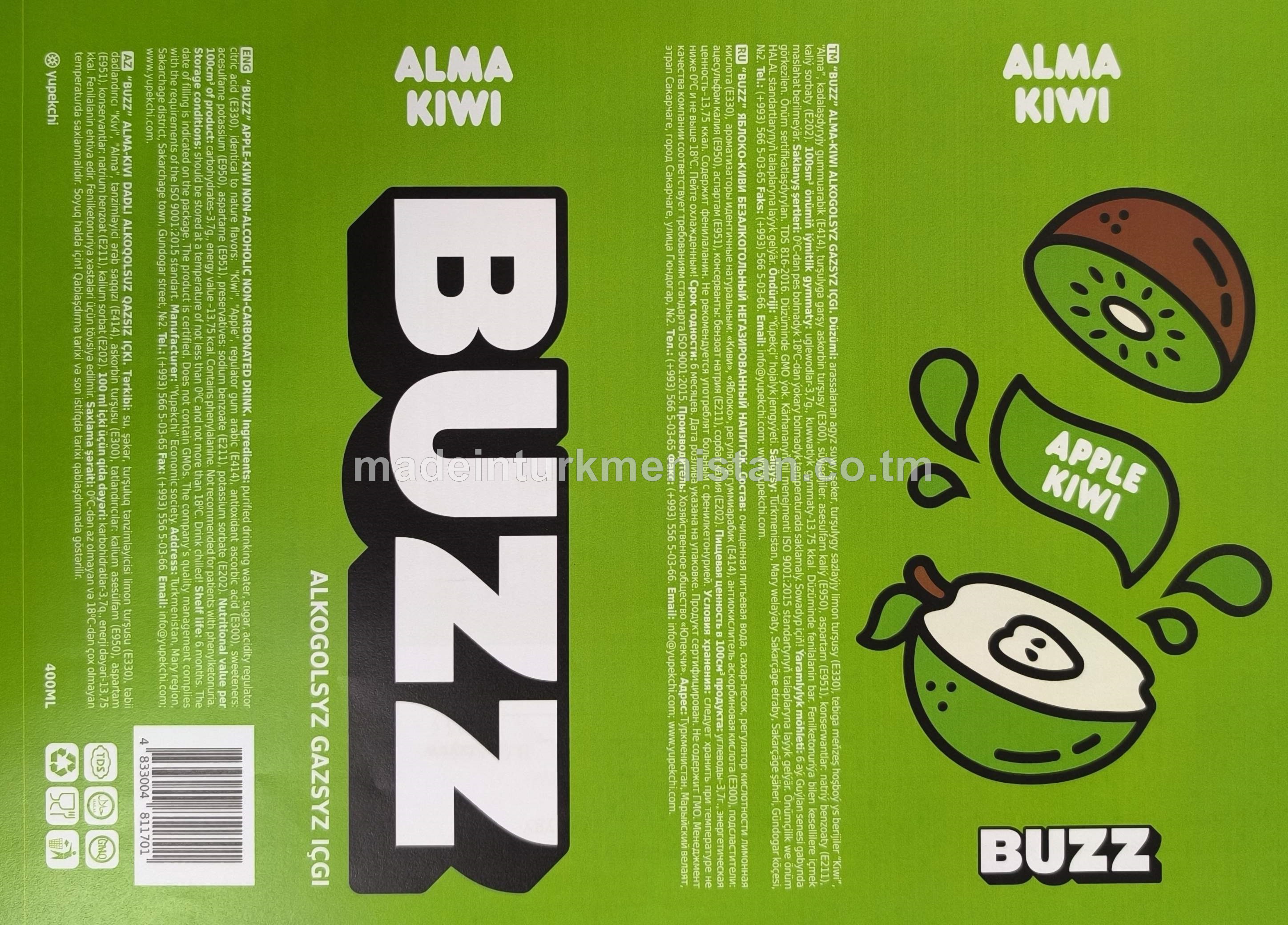"BUZZ" Alma-Kiwi alkogolsyz gazsyz içgi