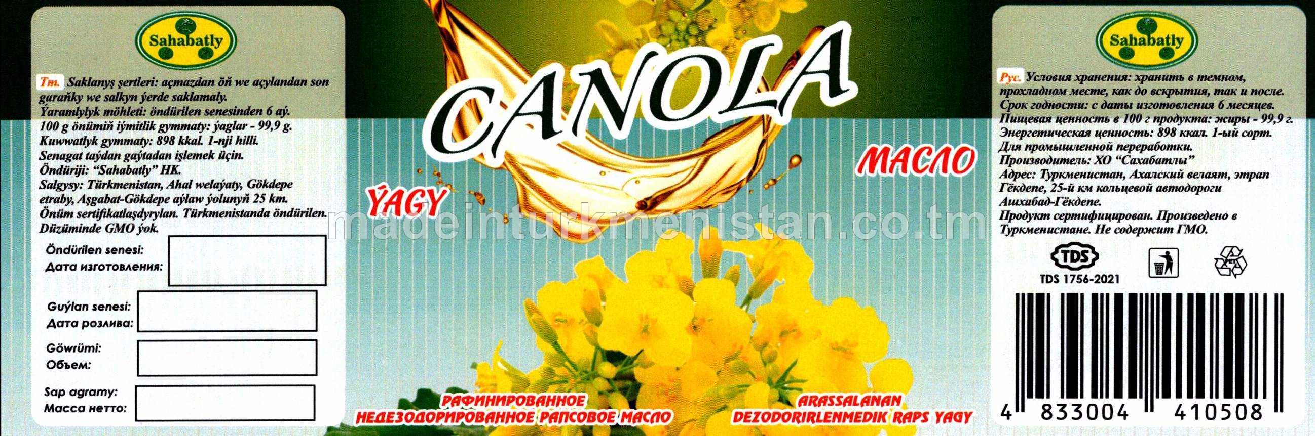 Arassalanan dezodorirlenmedik raps ýagy