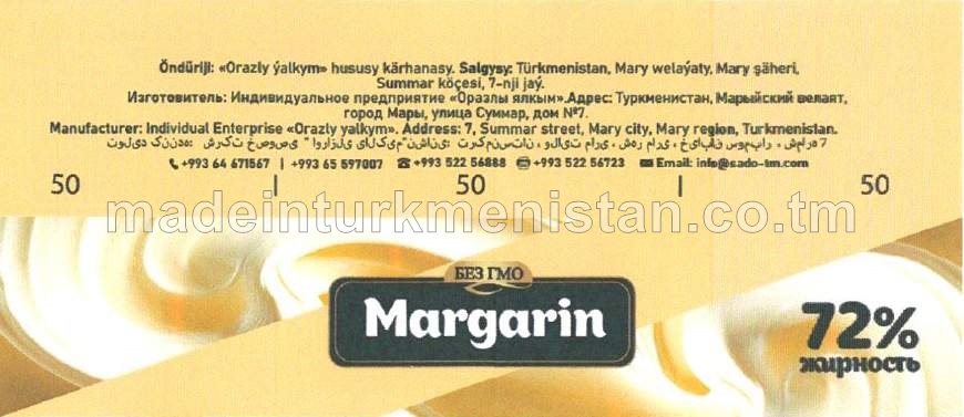 Pamal margarin 1-nji görnüş. Ýaglylygy 72%