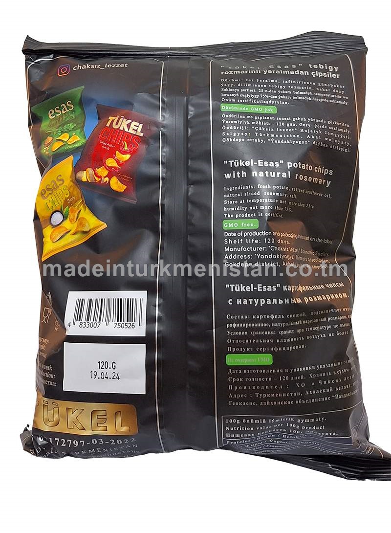 Tebigy rozmarinli ýeralmadan çipsiler