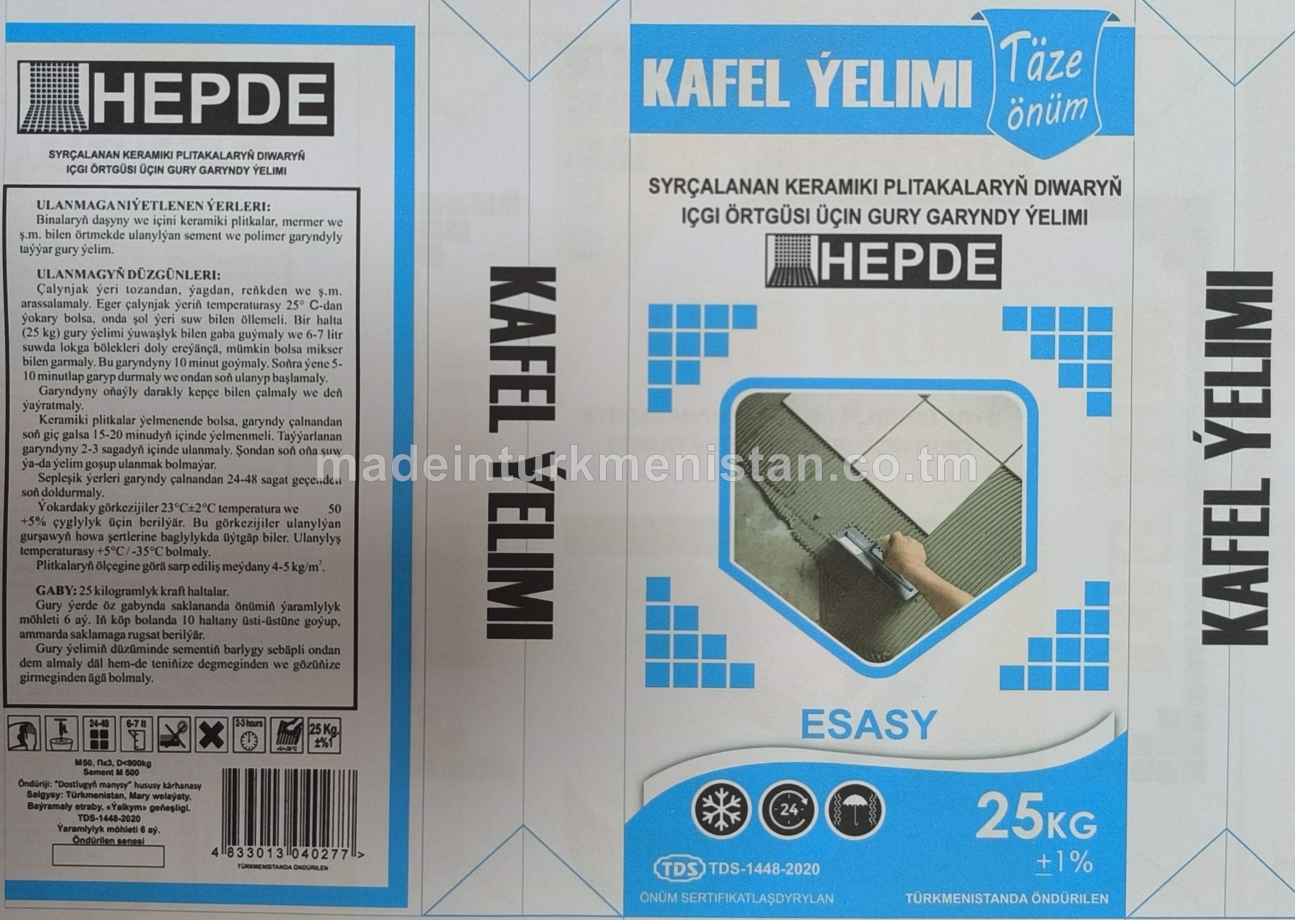 "Esasy" Syrçalanan keramiki plitkalaryň diwaryň içgi örtgüsi üçin gury garyndy ýelimi