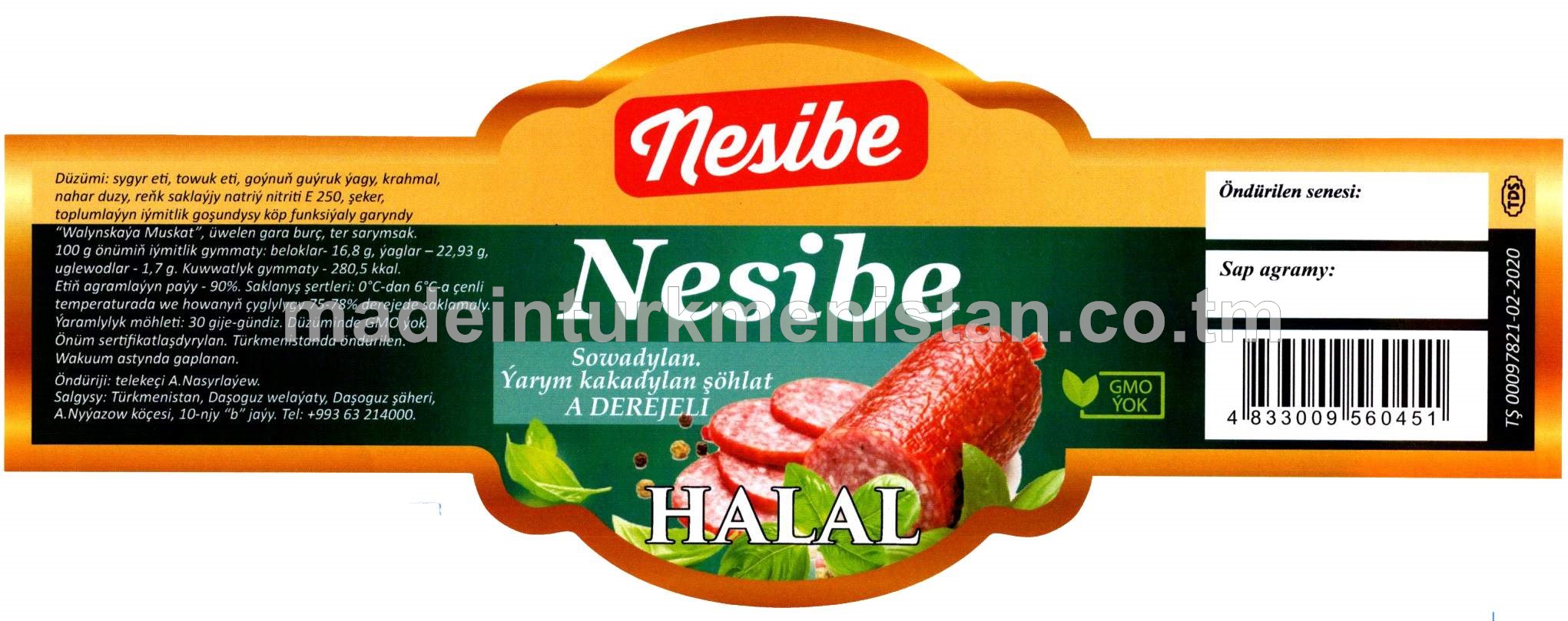 "Nesibe" sowadylan ýarym kakadylan şöhlat A derejeli (Halal)