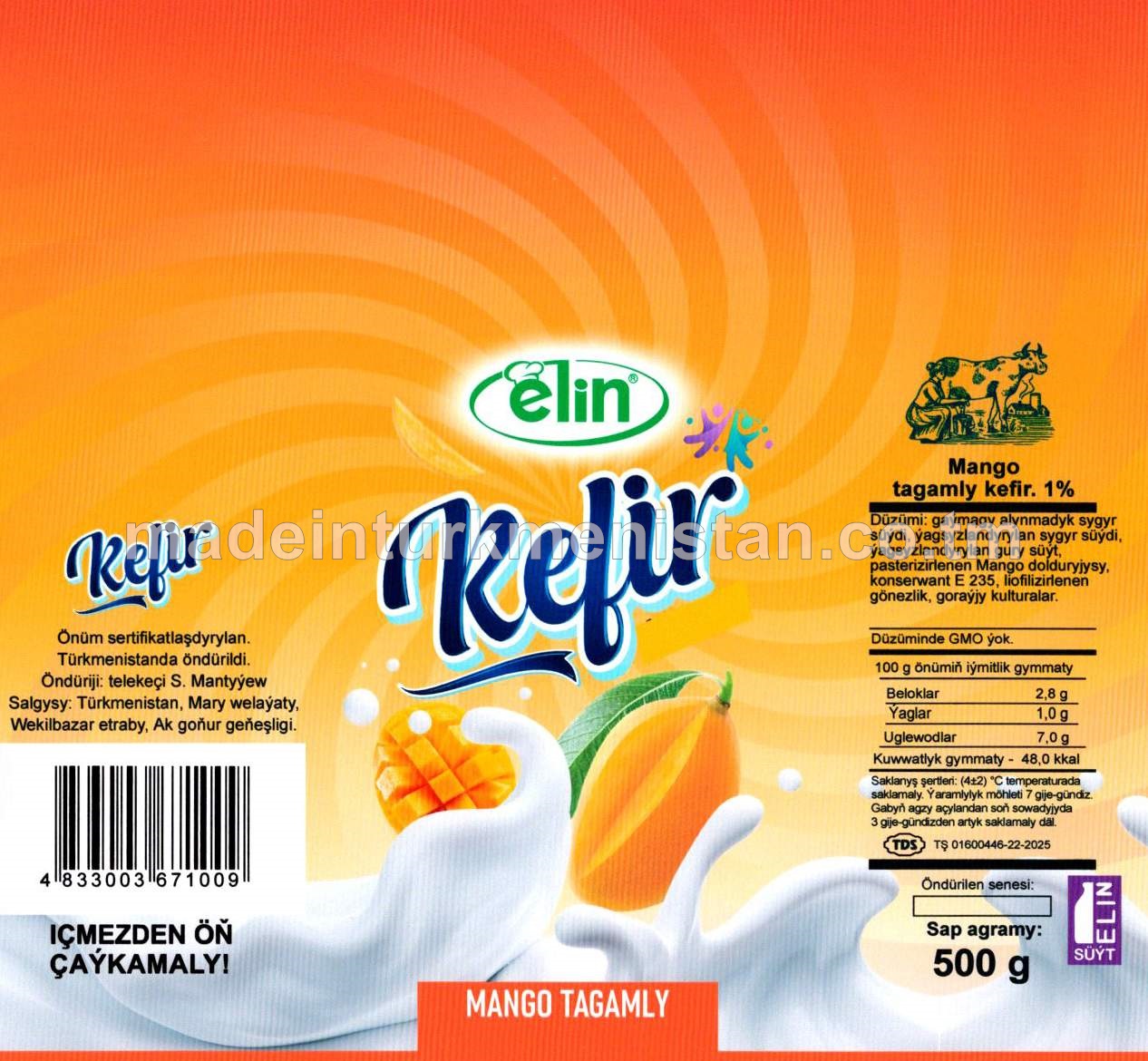 Mango tagamly kefir. Ýaglylygy 1%
