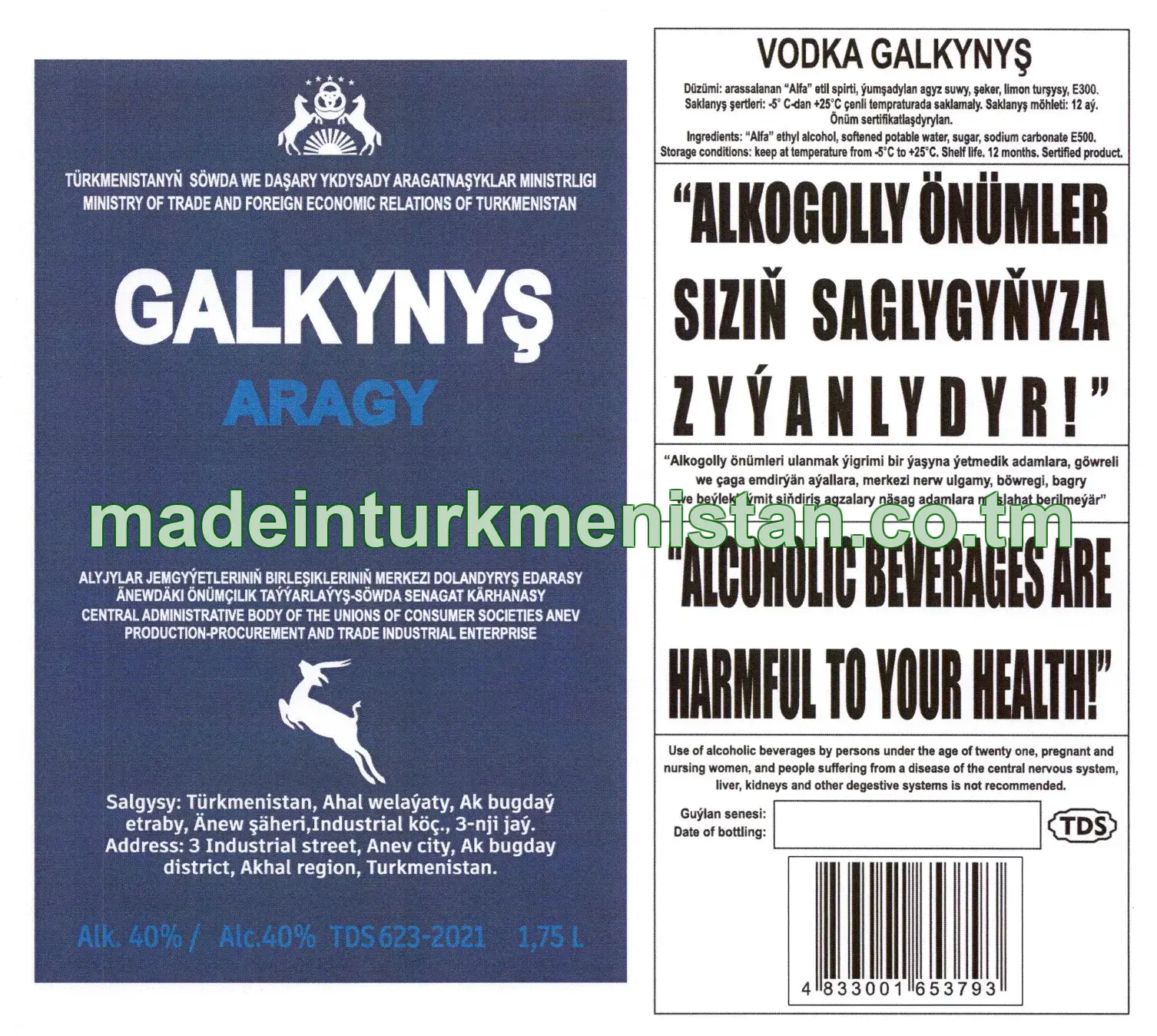 "GALKYNYŞ" aragy. Alk: 40%
