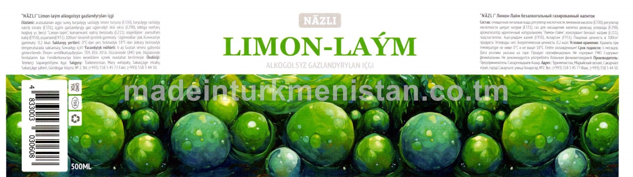Limon-Laým alkogolsyz gazlandyrylan içgi