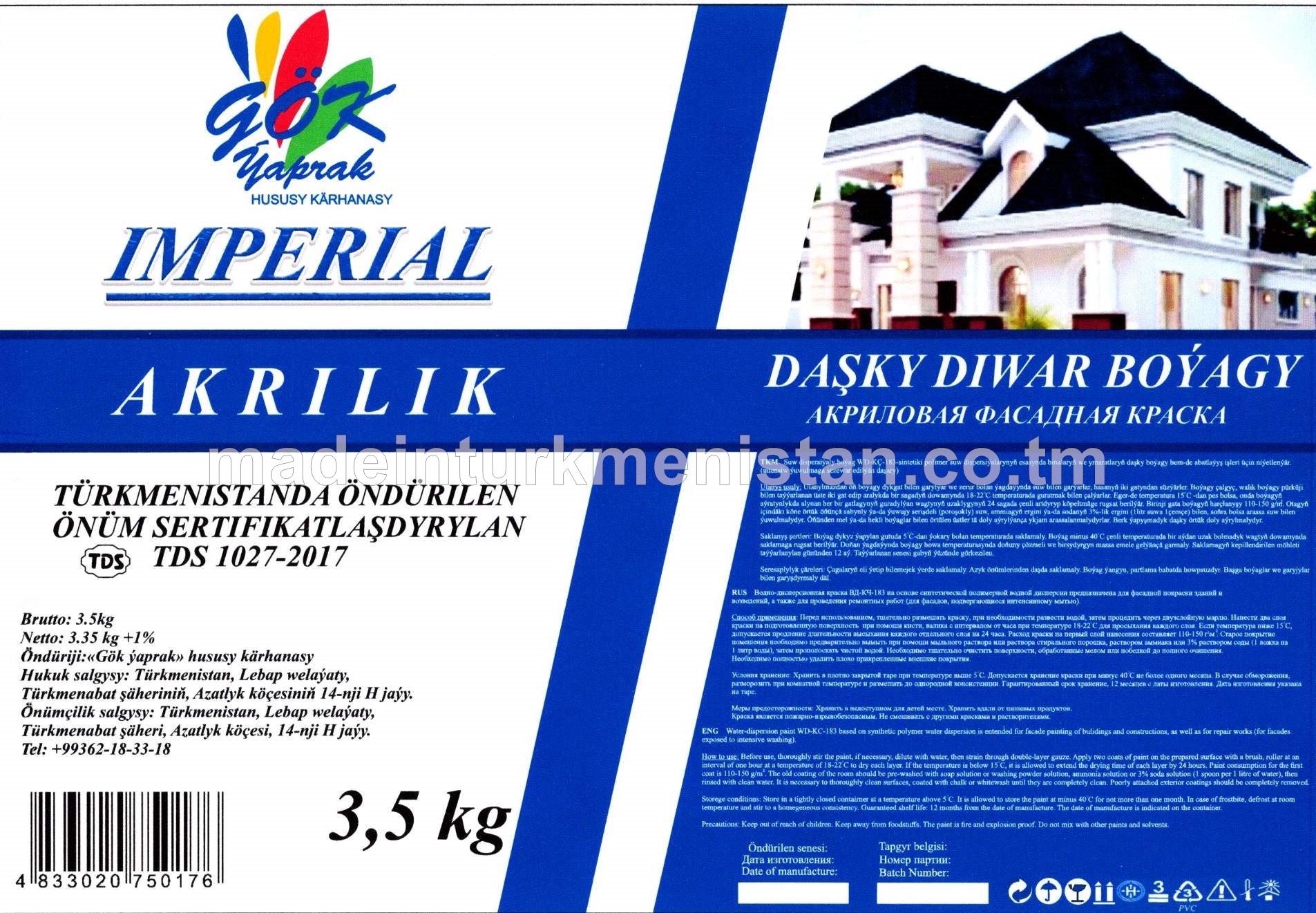 "IMPERIAL" Akrilik daşky diwar boýagy WD-KÇ-183