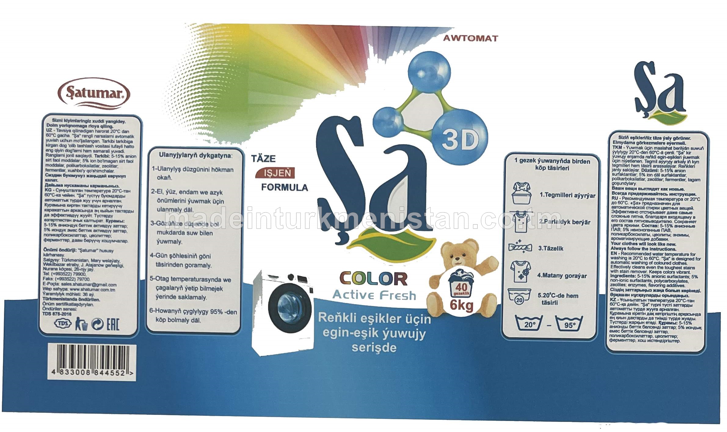 Reňkli eşikler üçin egin-eşik ýuwujy serişde (awtomat)