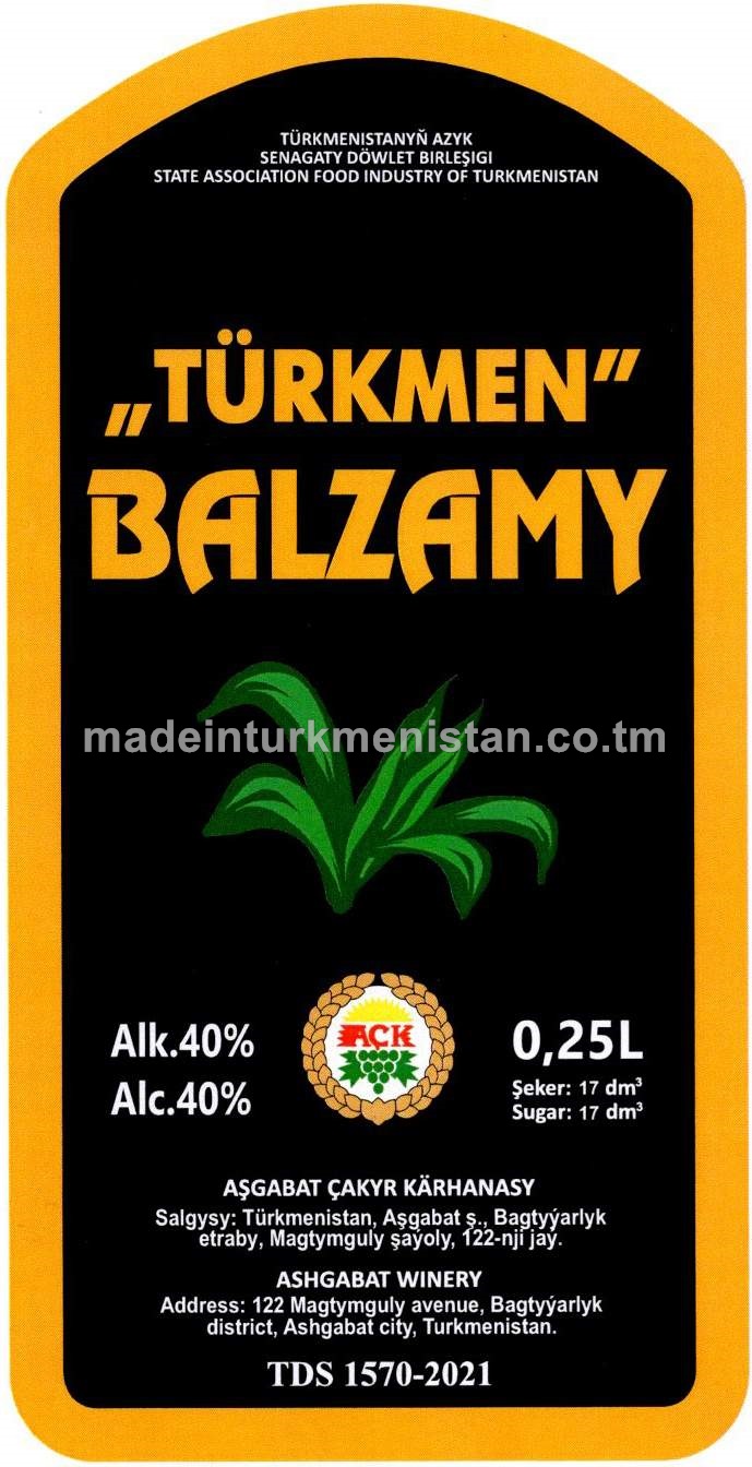 "Türkmen" balzamy. Alk: 40%