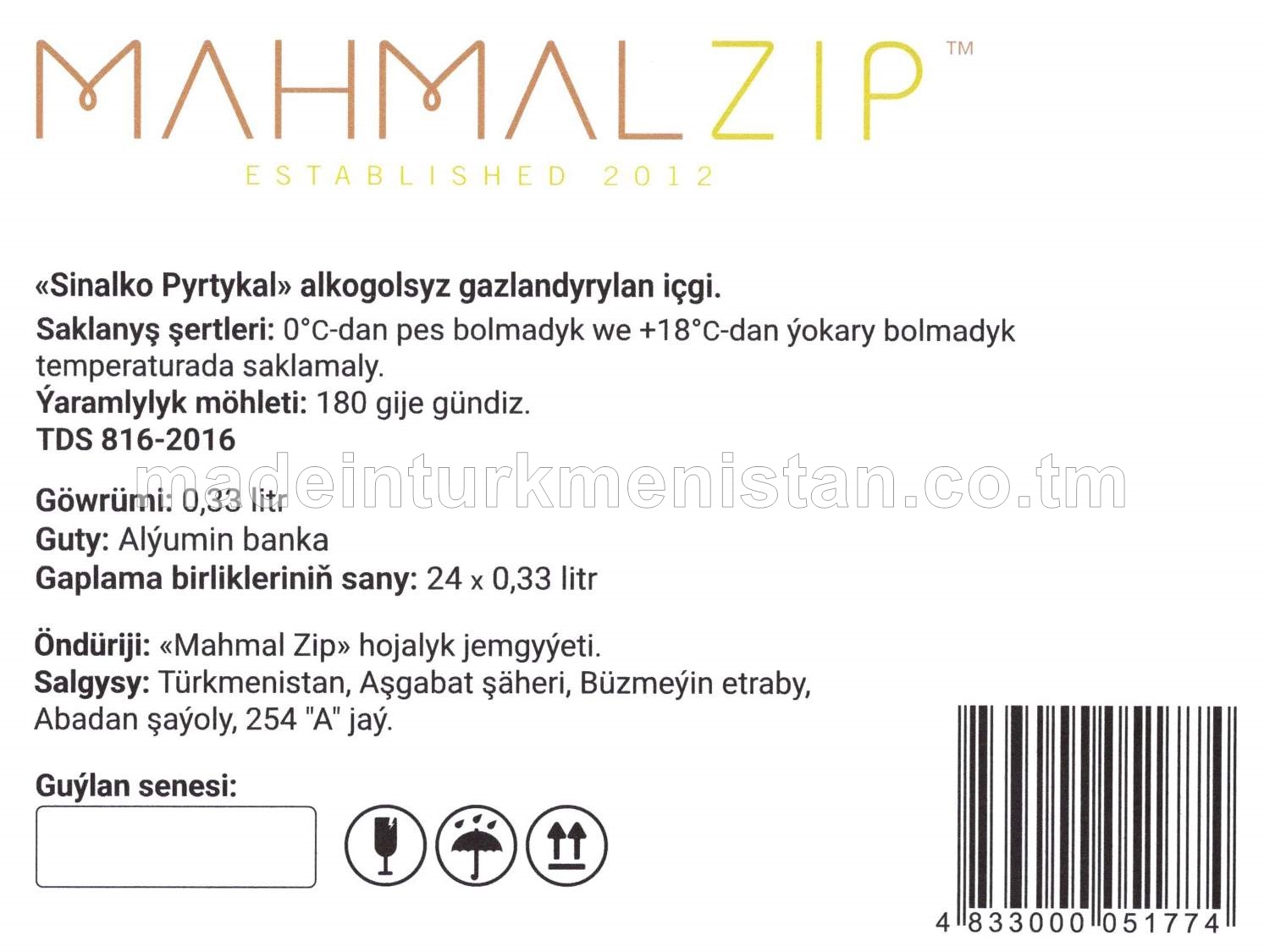 "Sinalko Pyrtykal" alkogolsyz gazlandyrylan içgi (0.33l)