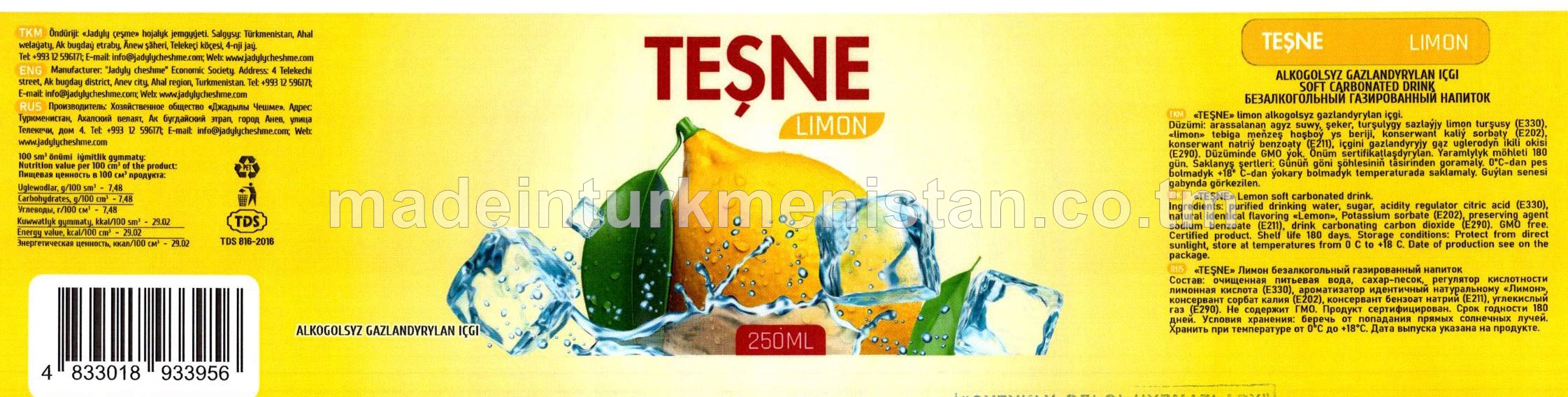 Limon alkogolsyz gazlandyrylan içgi