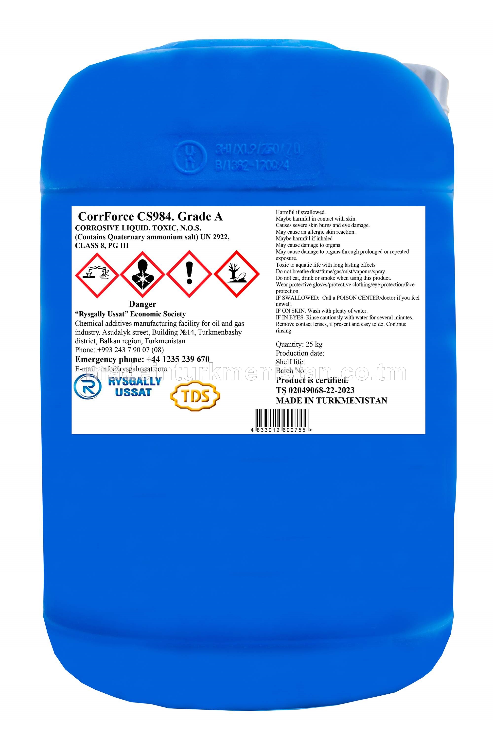 CorrForce CS984. A hili. Gaz Poslamanyň Ingibitory. Poslaýjy suwuklyk. Zäherli. (Dördünji ammiak duzy öz içine alýar)