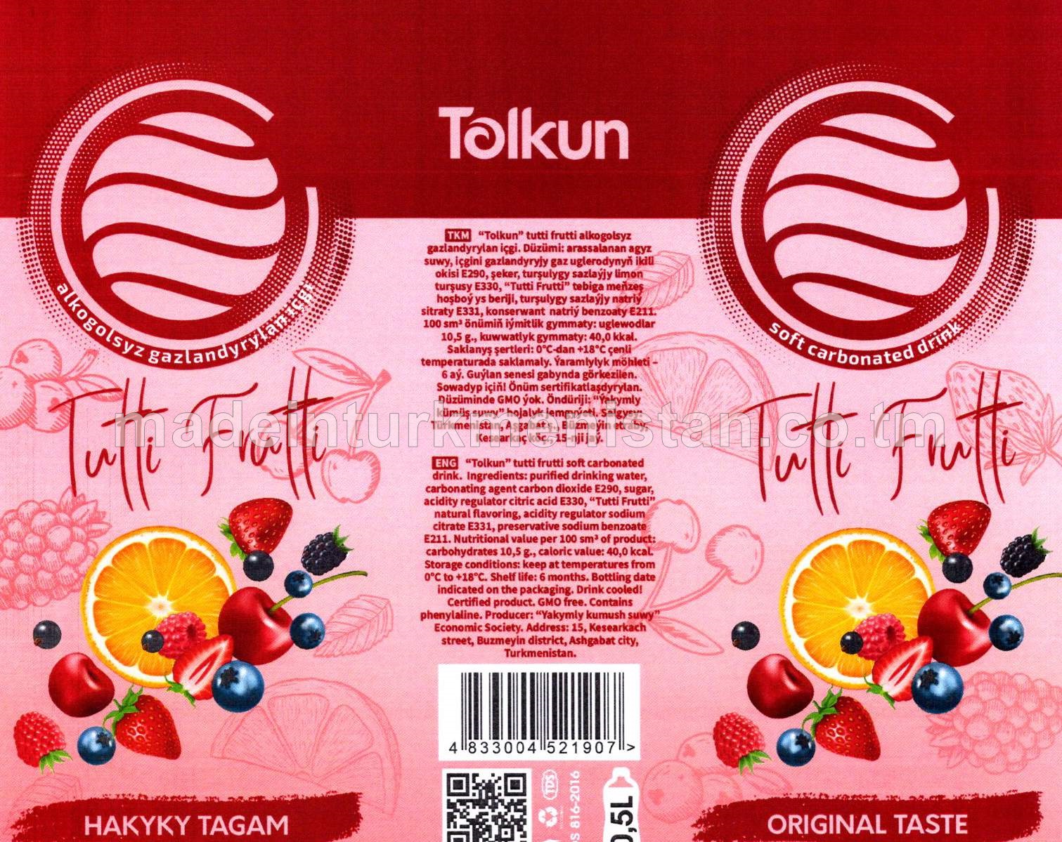 Tutti Frutti alkogolsyz gazlandyrylan içgi