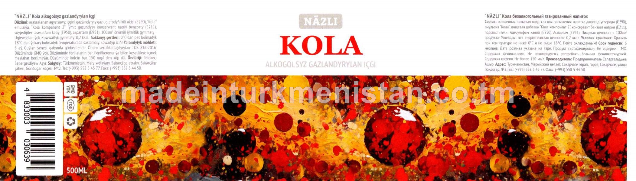 "Kola" alkogolsyz gazlandyrylan içgi
