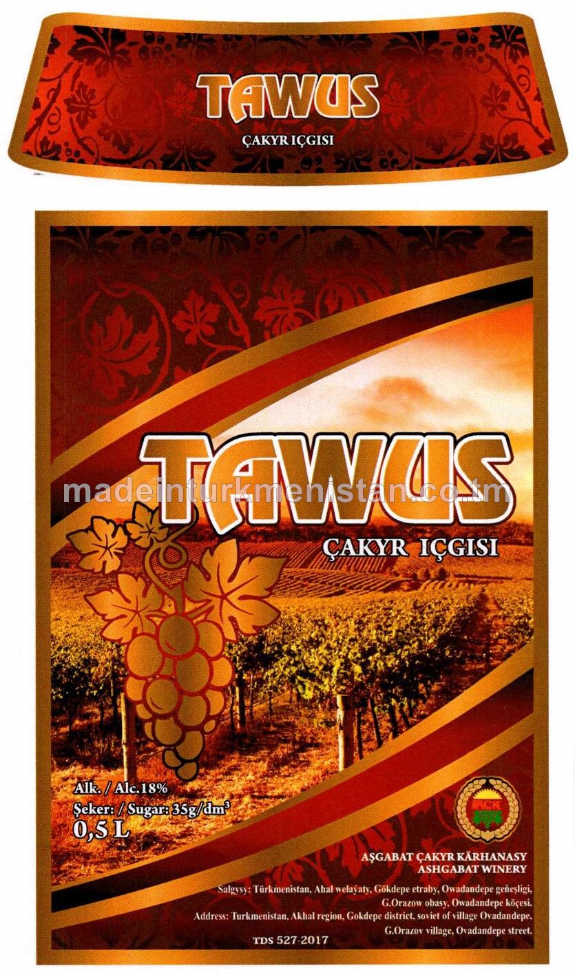 "TAWUS" çakyr içgisi. Alk: 18%, şeker 35g/dm3