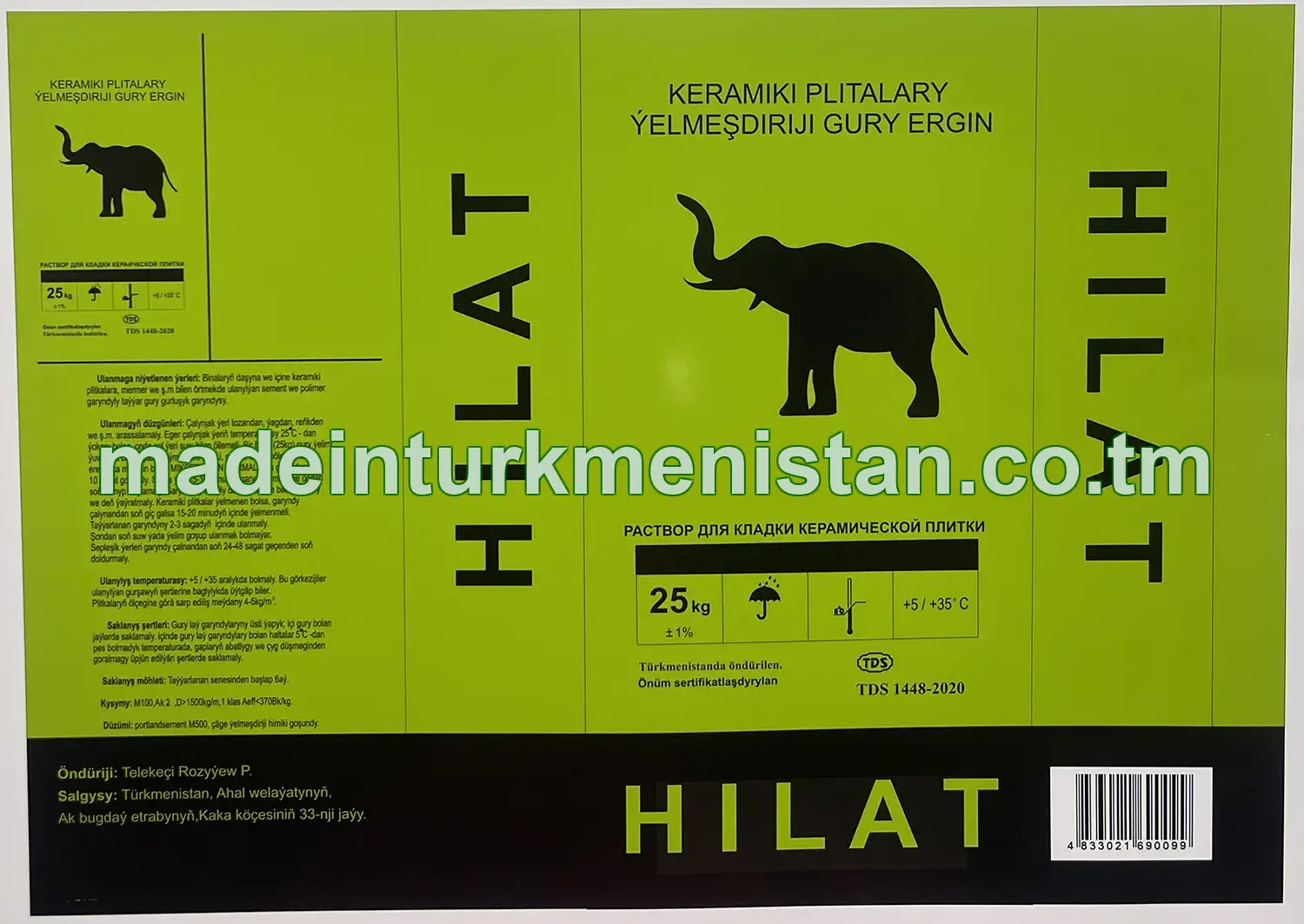 "HILAT" Keramiki plitalary ýelmeşdiriji gury ergin
