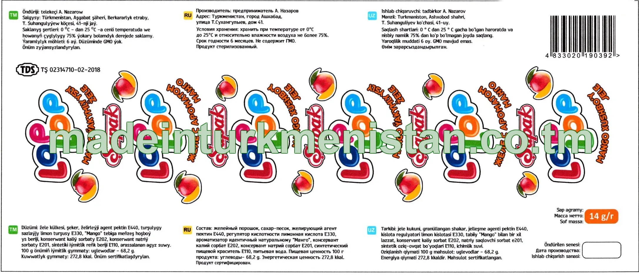 "Lop lop" mango ýakymly ysly žele