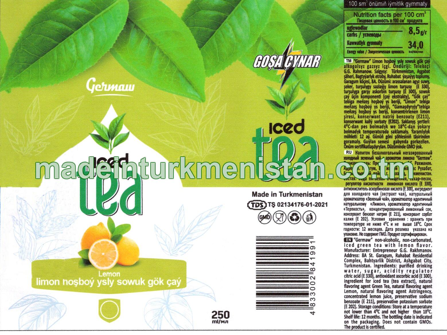"Germaw" limon hoşboý ysly sowuk gök çaý alkogolsyz gazsyz içgi