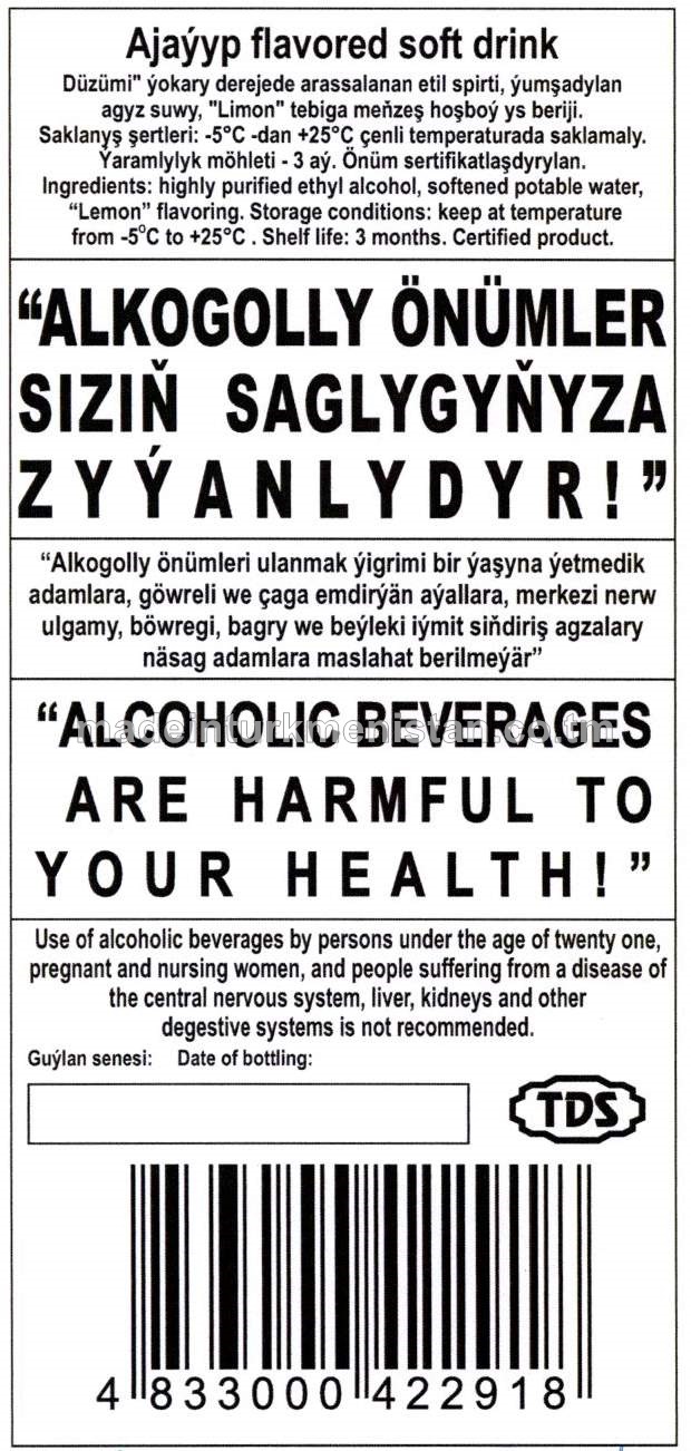 "Ajaýyp" ýakymly ys berlen alkogolly içgi. Alk: 19%