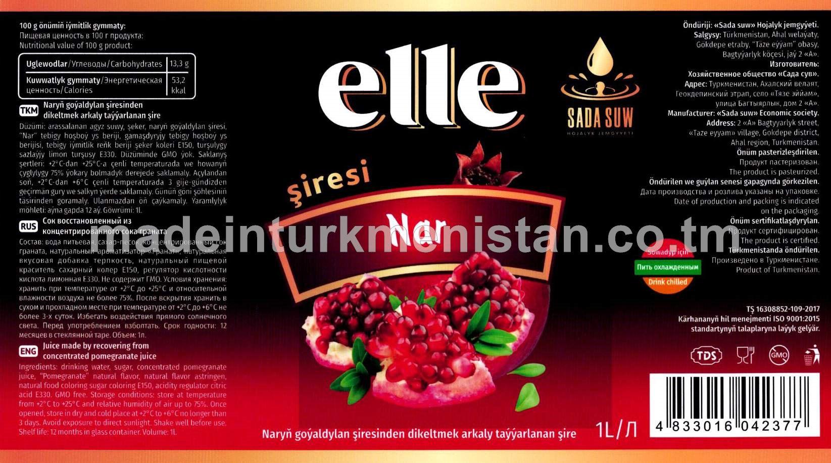 Elle naryň goýaldylan şiresinden dikeltmek arkaly taýýarlanan şire