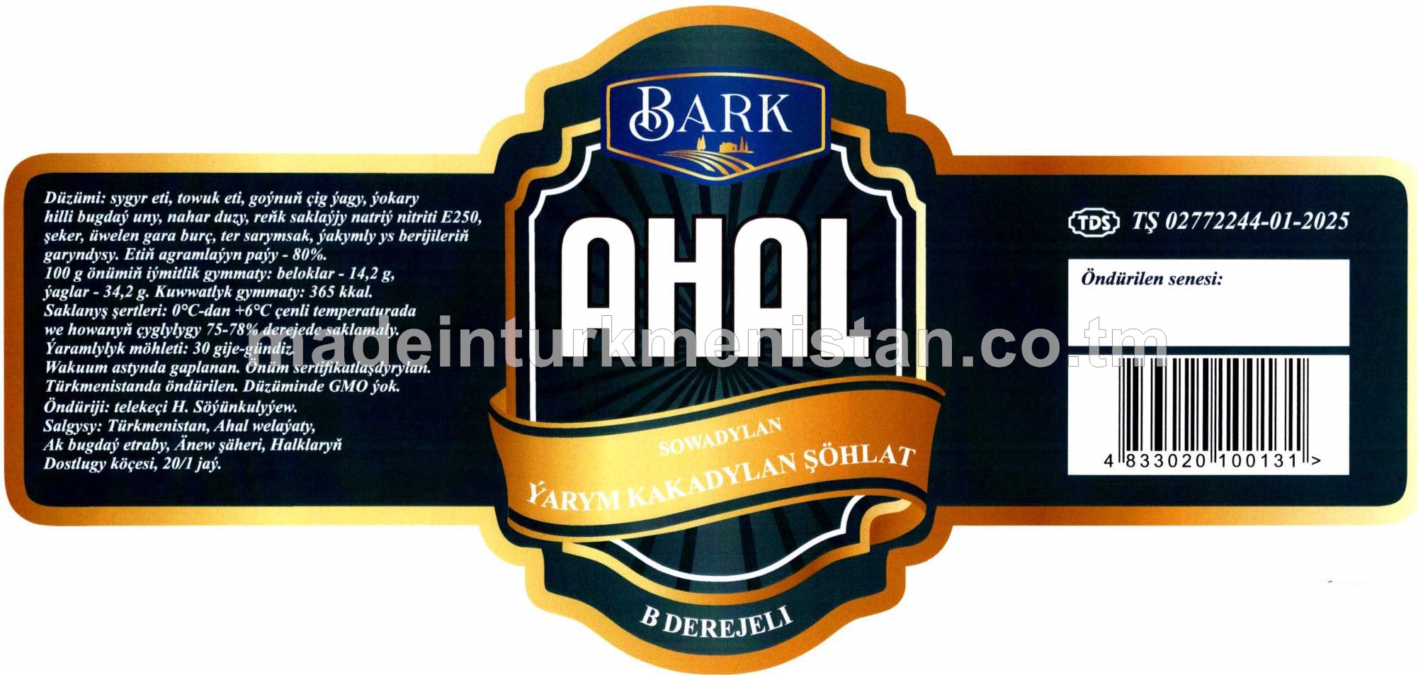 "Ahal" sowadylan ýarym kakadylan şöhlat, B derejeli