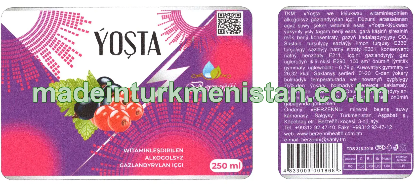 "Ýoşta" witaminleşdirilen alkogolsyz gazlandyrylan içgi 