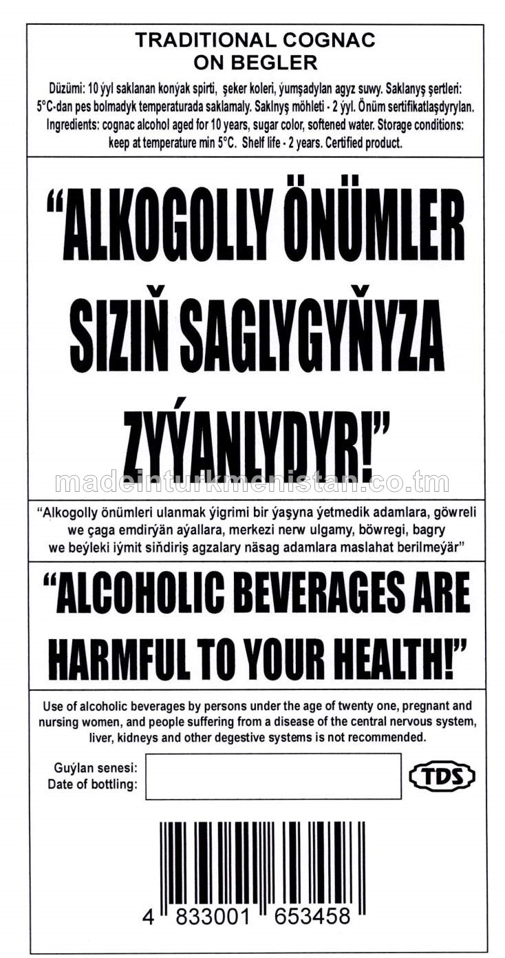 "ON BEGLER" adaty konýagy. Alk: 40%