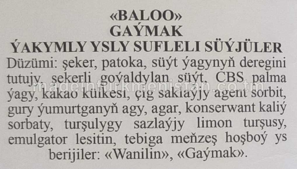 «BALOO» gaýmak ýakymly ysly sufleli süýjüler