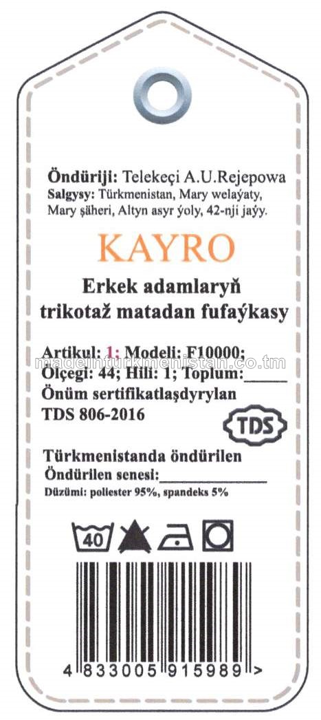 Erkek adamlaryň trikotaž matadan fufaýkasy. Modeli: F10000, artikul: 1, ölçegi: 44