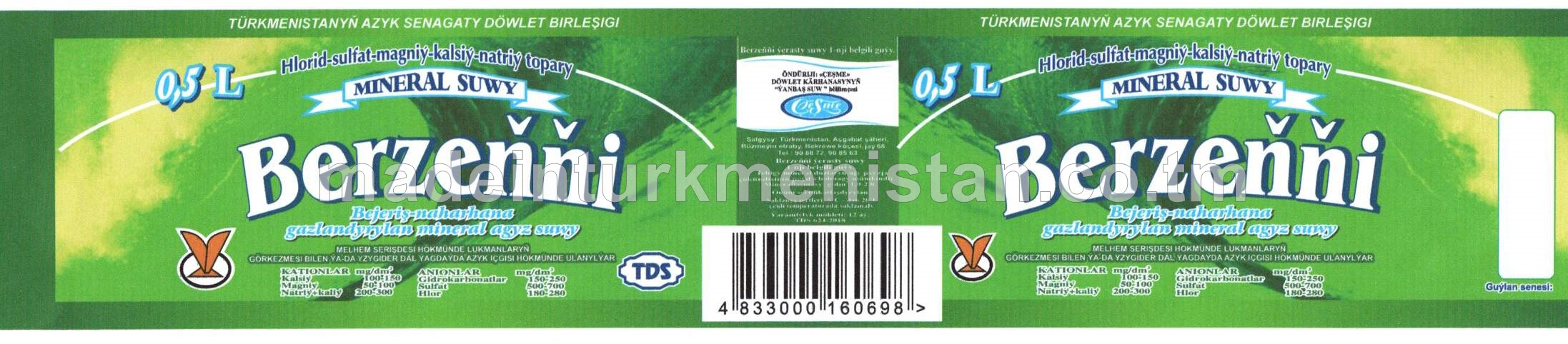 "Berzeňňi" bejeriş naharhana gazlandyrylan mineral agyz suwy