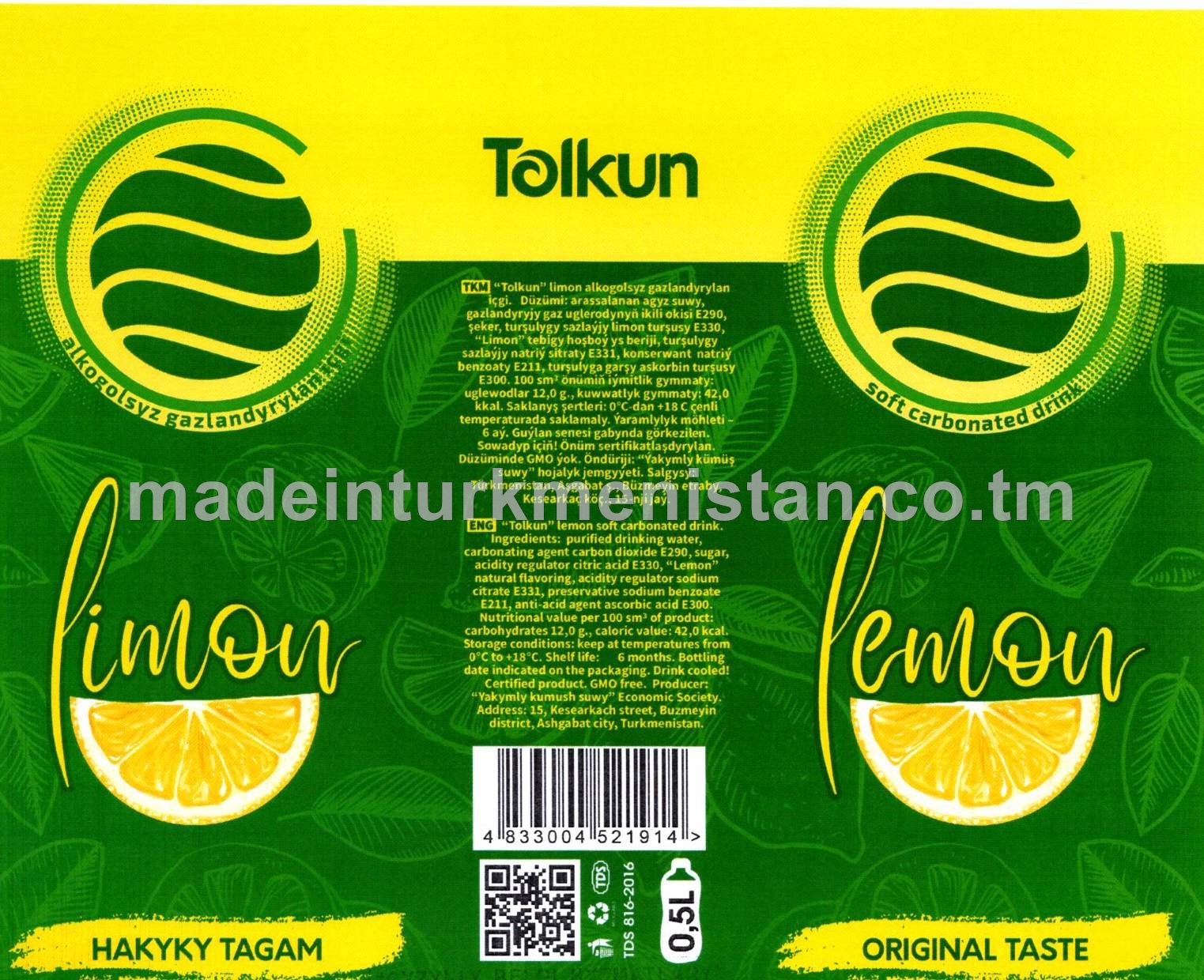 Limon alkogolsyz gazlandyrylan içgi