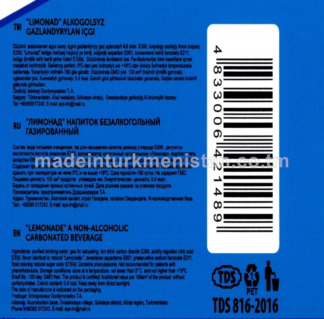 AÝS" "Limonad"alkogolsyz gazlandyrylan içgi 