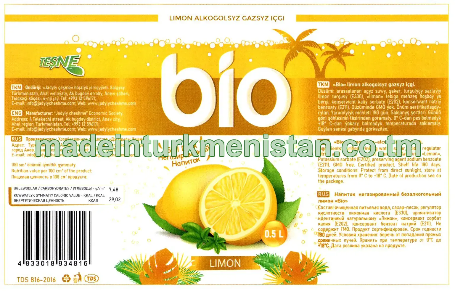 "Bio" limon alkogolsyz gazsyz içgi