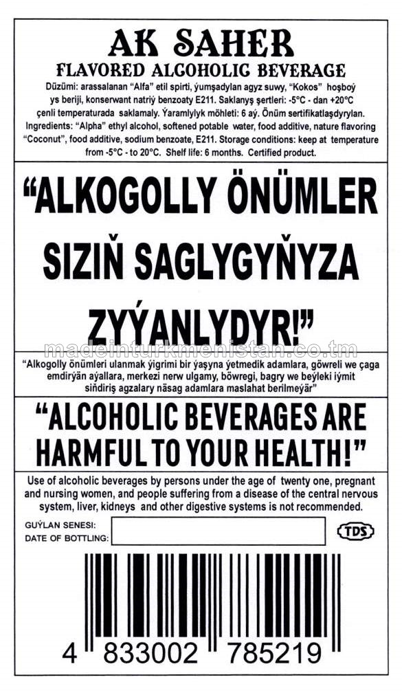 "Ak säher" ýakymly ys berlen alkogolly içgisi, Alk. 19%