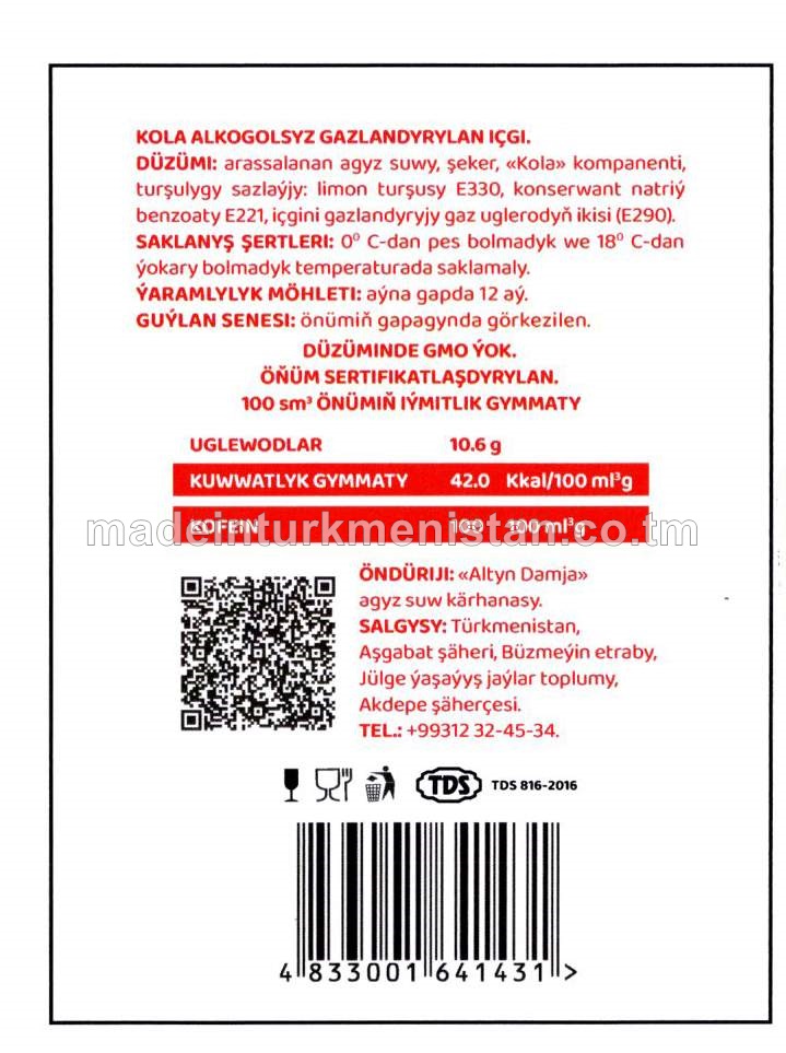 Kola alkogolsyz gazlandyrylan içgi
