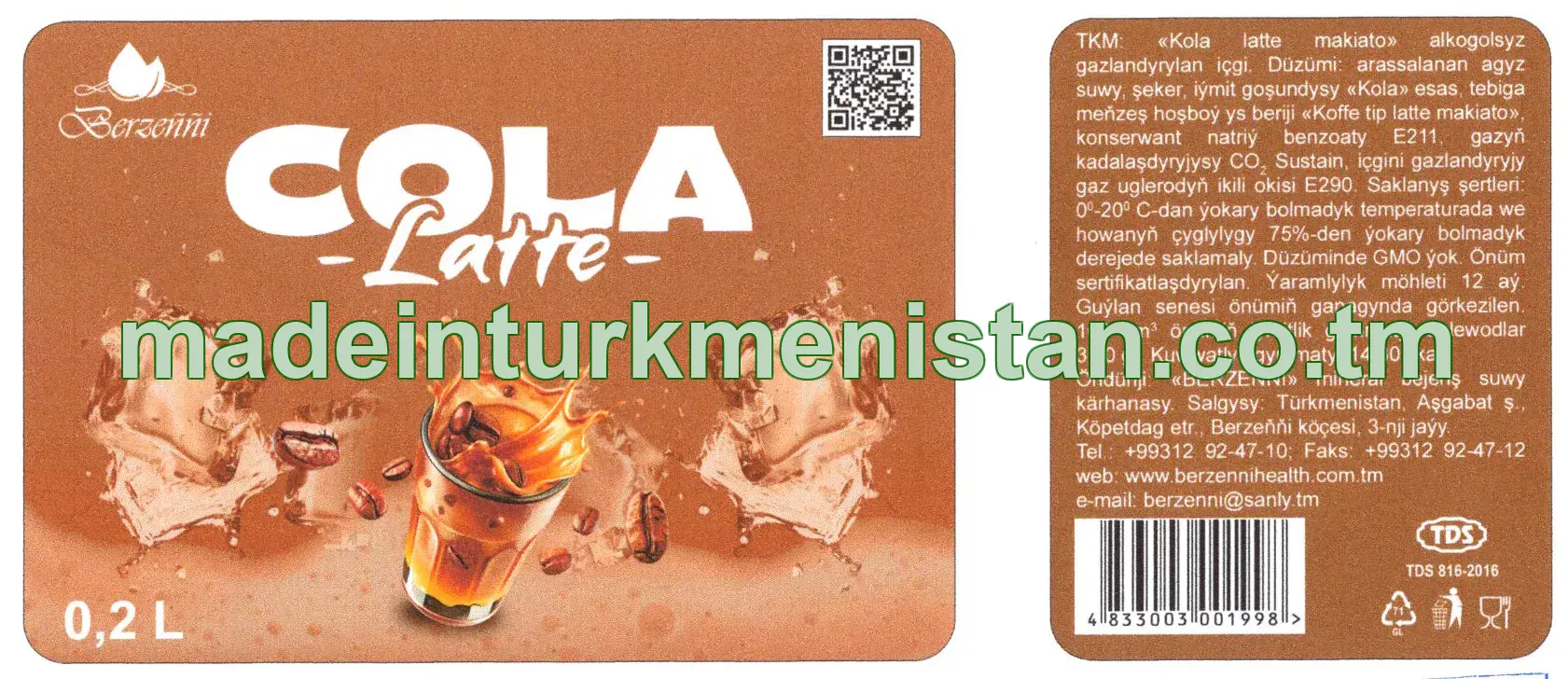"Kola Latte makiato" alkogolsyz gazlandyrylan içgi